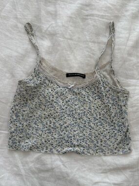 Brandy Melville Blue Floral Lace-Trim Crop Camisole